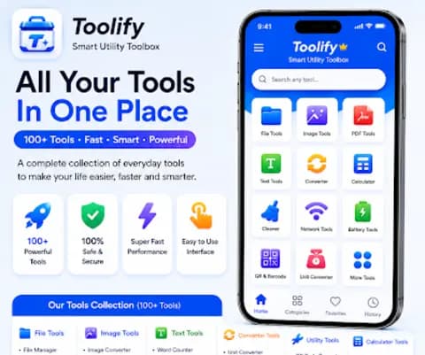 Toolify tools collection screen showing 100+ tools organized by category